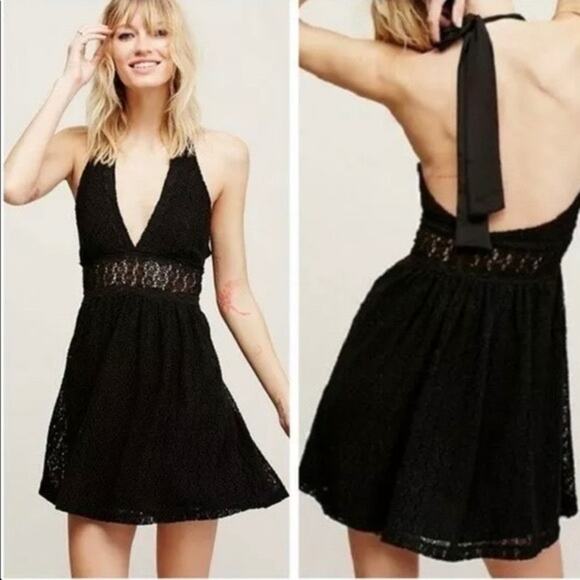 Free People So Sweetly Halter Dress Eyelet Black Womens Size 2 - Picture 12 of 12